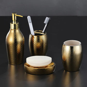 Golden 4-Piece Soap and Bathroom Set